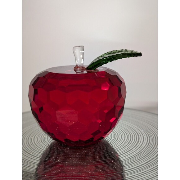 Simon Design Ruby Red Honeycomb Crystal Apple Paperweight School Teacher - Picture 2 of 11
